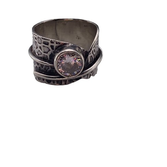 OOAK Adjustable Sterling Hammered Band w/Quartz Gemstone - Picture 12 of 13